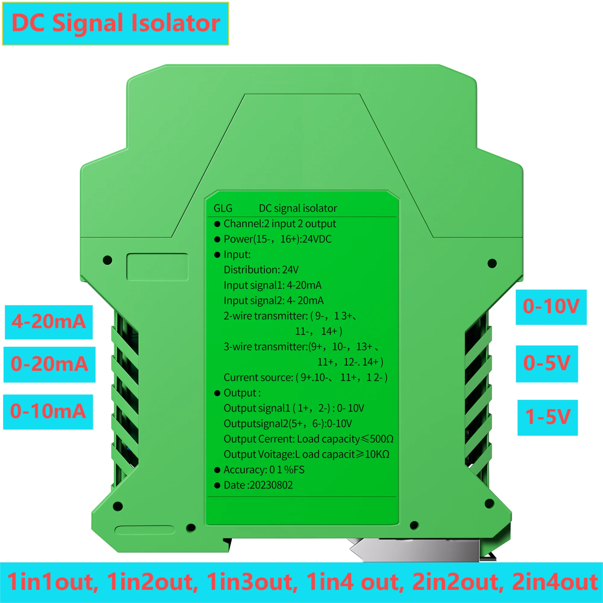 

DC Signal Isolator AC220V DC24V 4-20mA 0-20mA 0-10V 0-5V Analog Output Signal Transmitter 1 In 1 Out 1 In 3 Out