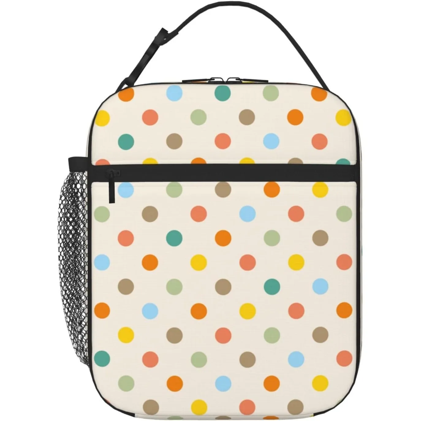 Retro Colorful Polka Dot Insulated Lunch Bag Reusable Cooler Lunch Box Portable Leakproof Thermal Container Tote Bags for Girls
