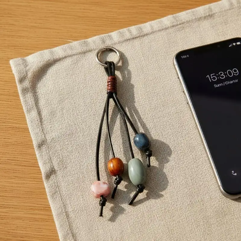 1 Stück Handgefertigter Vintage Stein-Pfirsich-Schlüsselanhänger Boho Taschenanhänger Rustikaler Glücksbringer Geschenk Damen Trendiger Schmuck – Detail 5