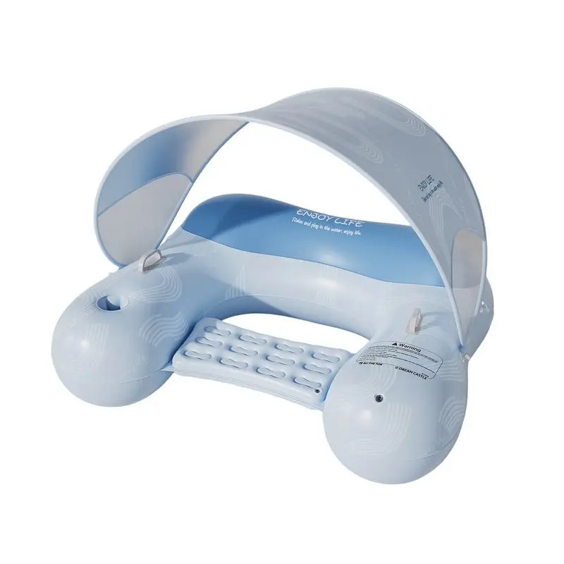 Summer Inflatable Water Float Lounger, Detachable Sun‑Shade Canopy Floating Sofa Bed with Cup Holder for Water Recreation