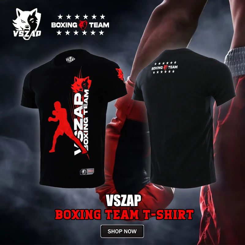 VSZAP MMA Fighting Leisure Boxing Fighting Training Outdoor Sports Black T-shirt Pure Cotton Breathable Short Sleeves