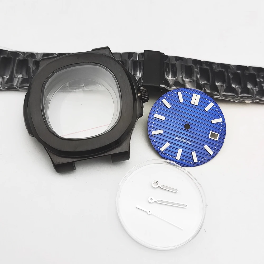 Boîtier noir Mod + bracelet pour NH35 42mm, boîtier en acier noir 316 adapté au boîtier de mouvement NH35/38, verre saphir d'avion, montre pour hommes de haute qualité