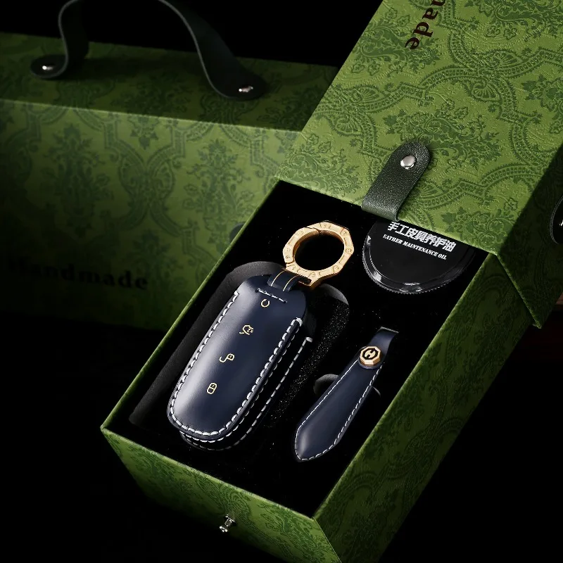 Handmade High-End Personality Genuine Leather Key Case Cover Protective Shell Bag Keychain For DENZA D9 N7 DM-i/EV Car Accessory