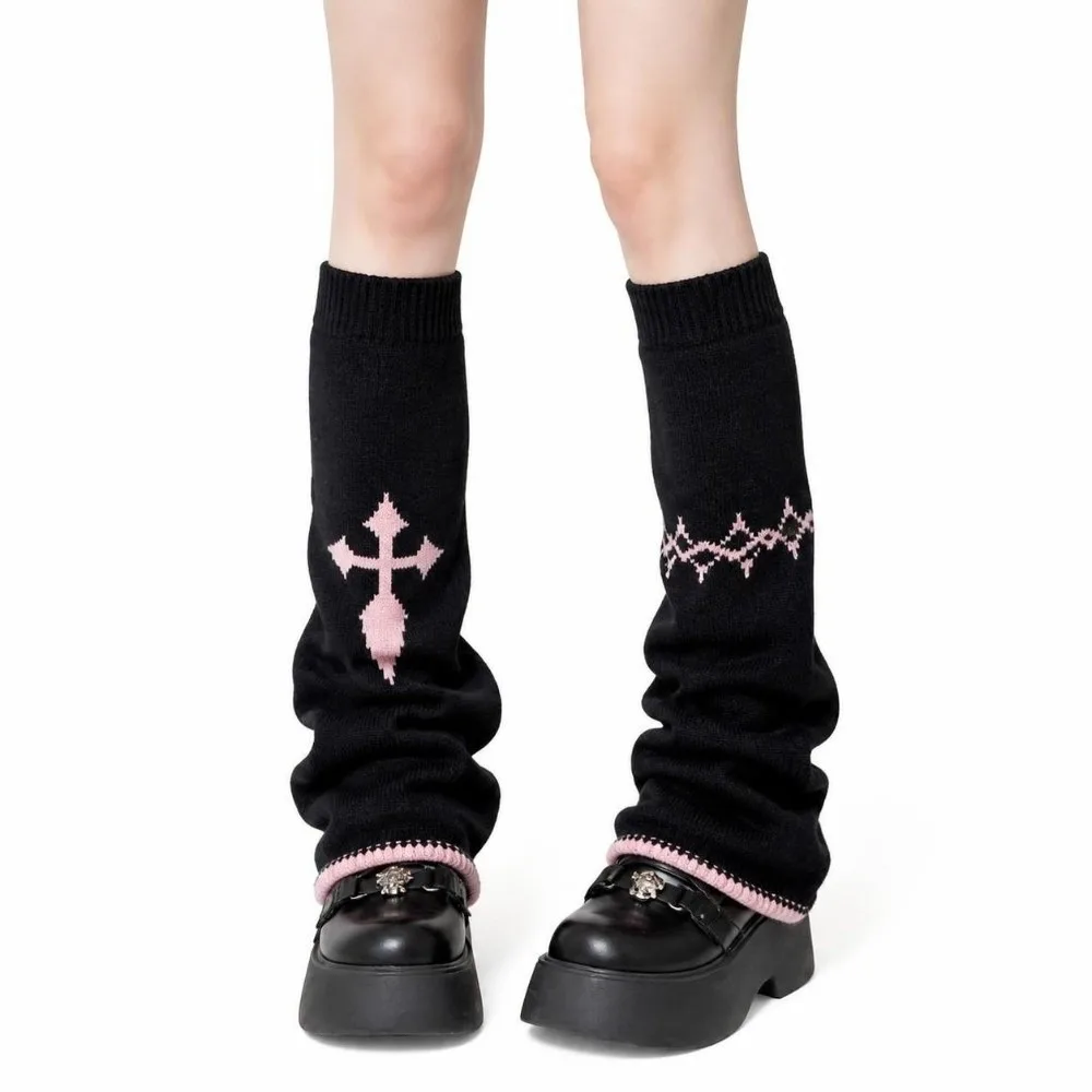 Punk Asymmetric Knit Leg Warmers Stretch Knit Cross Pattern Boot Cuffs Wide Leg Slouchy Fit Slouchy Socks Streetwear Look