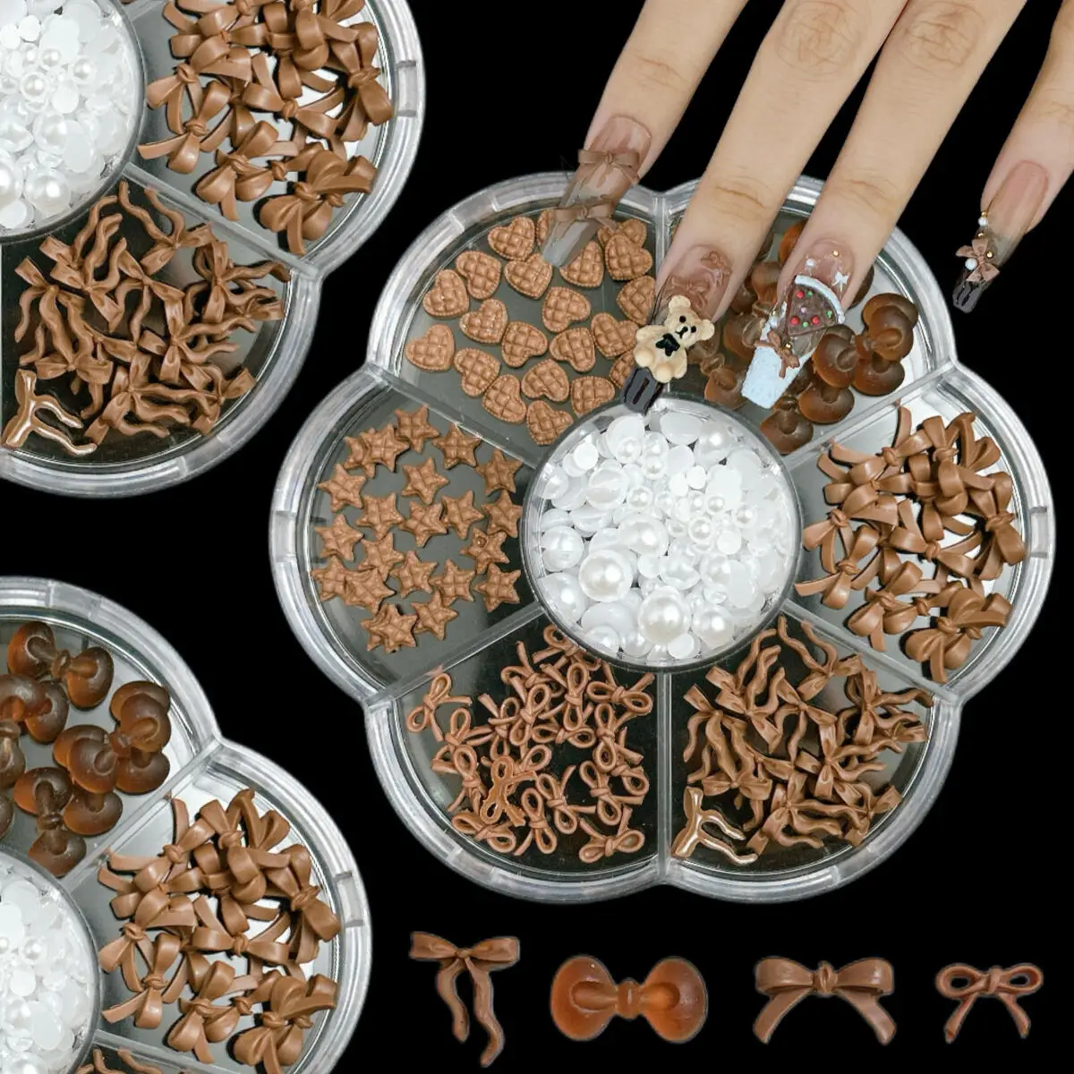 1Box Mini Sweet Heart Star Bow Resin Nail Charms Minimalist Ribbon Bow Pearl Maillard Color Series Nail Art Decorations DIY Nail