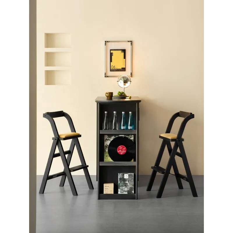 Furniture Instant Bar Chair Folding Bar Ladder Chair Simple Folding Chair Restaurant Antique Living Room Solid Wood Bar Stool