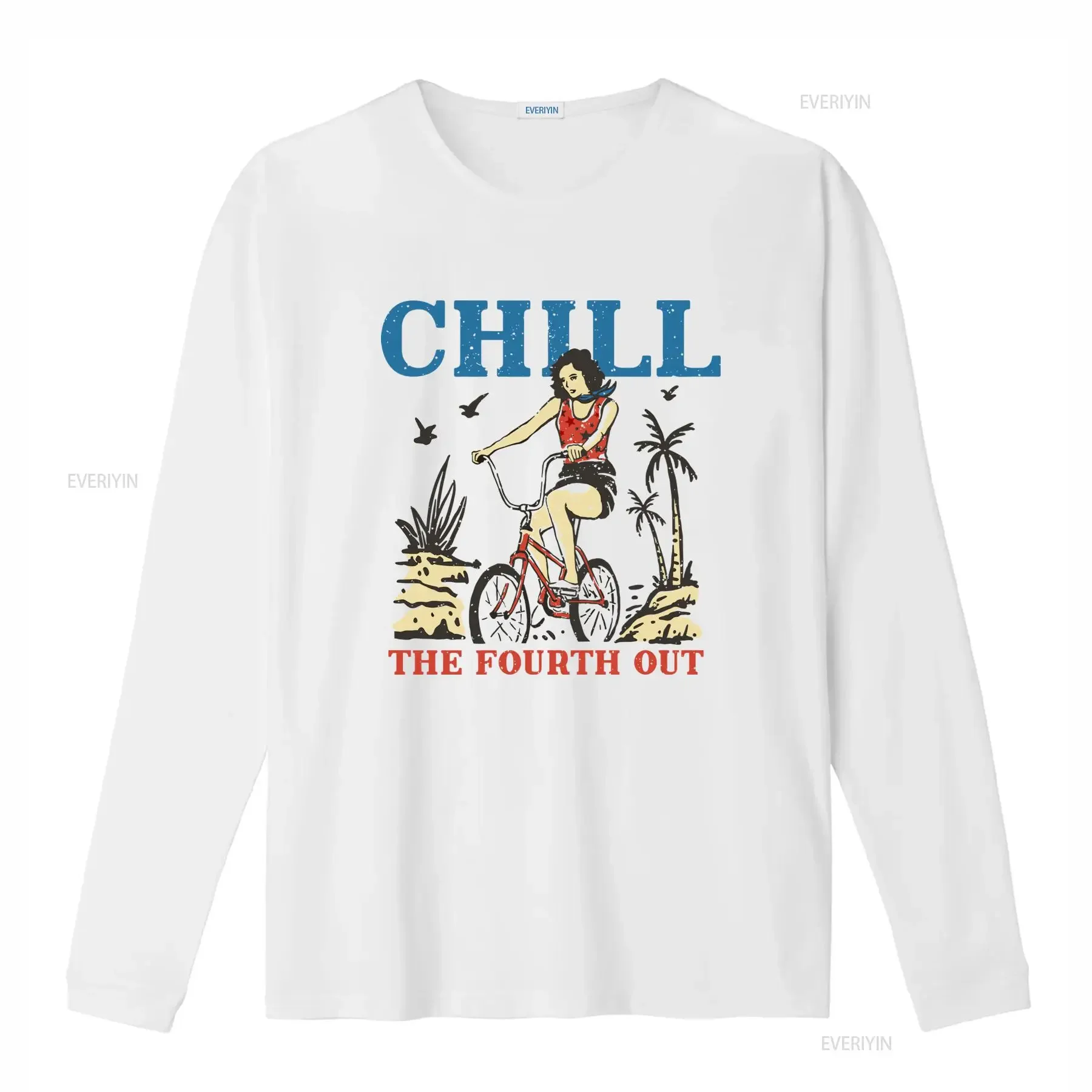 Vintage Retro Summer Chill Fourth Out Beach Biking Girl Print Casual T Shirt vintage Washed homme Comfortable graphic Versatile