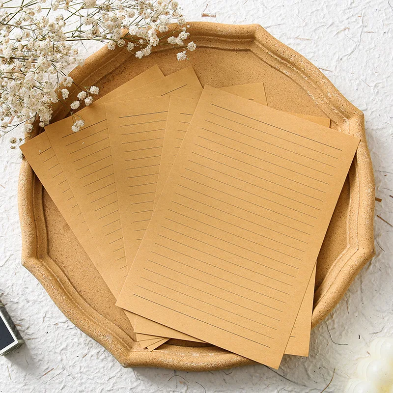 

50pcs Vintage Kraft Writing Retro Lined Sheets For Letter Calligraphy Sketching Party Invitations Greeting Cards Lined