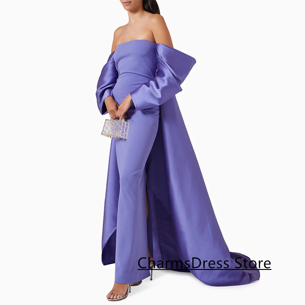 Prosta suknia wieczorowa dostosowana bez ramiączek z zakładką na ramieniu tren typu Sweep arabskie sukienki imprezowe lawendowa suknia balowa dla kobiety