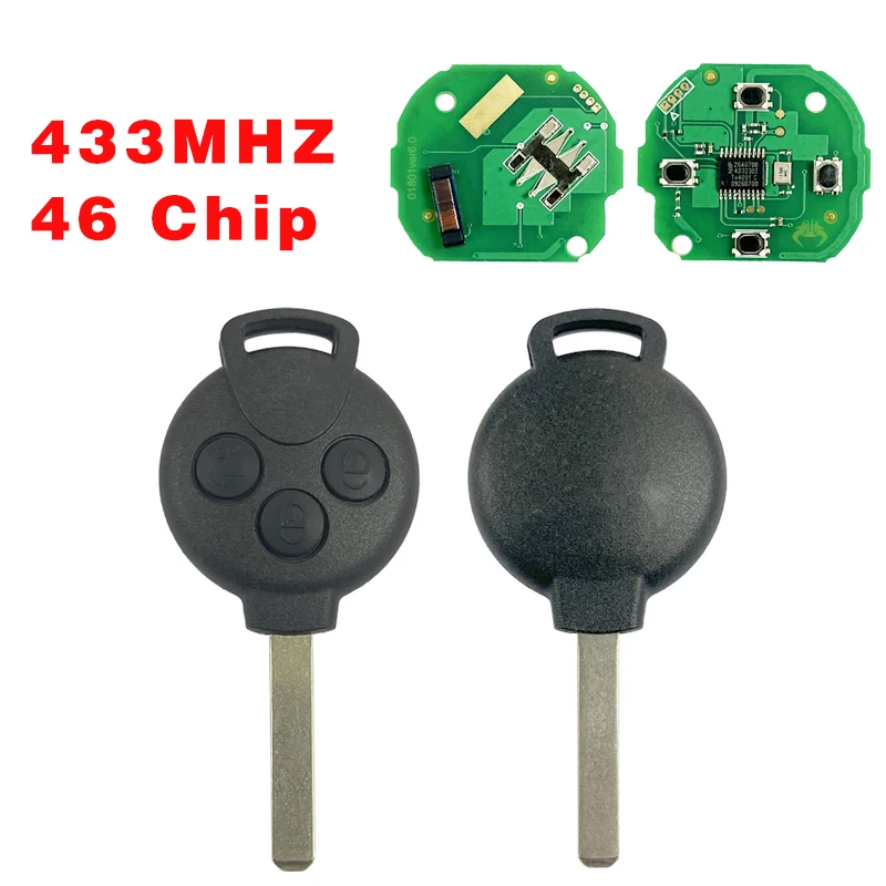 

CN002026 Послепродажный 3 кнопки Smart Keyless Go Remote Fob 46 чипов 433 МГц для Mercedes Benz Smart Fortwo 451 2007-2013