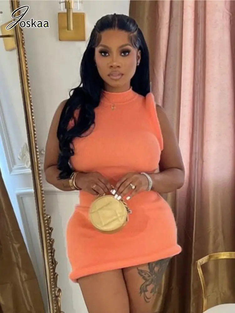 فستان قصير غير منتظم بياقة قائمة للنساء ، ضيق بلا أكمام ، أحادي اللون ، أنيق ، مسائي ، حفلة عيد ميلاد ، ملابس نادي ، الصيف ،