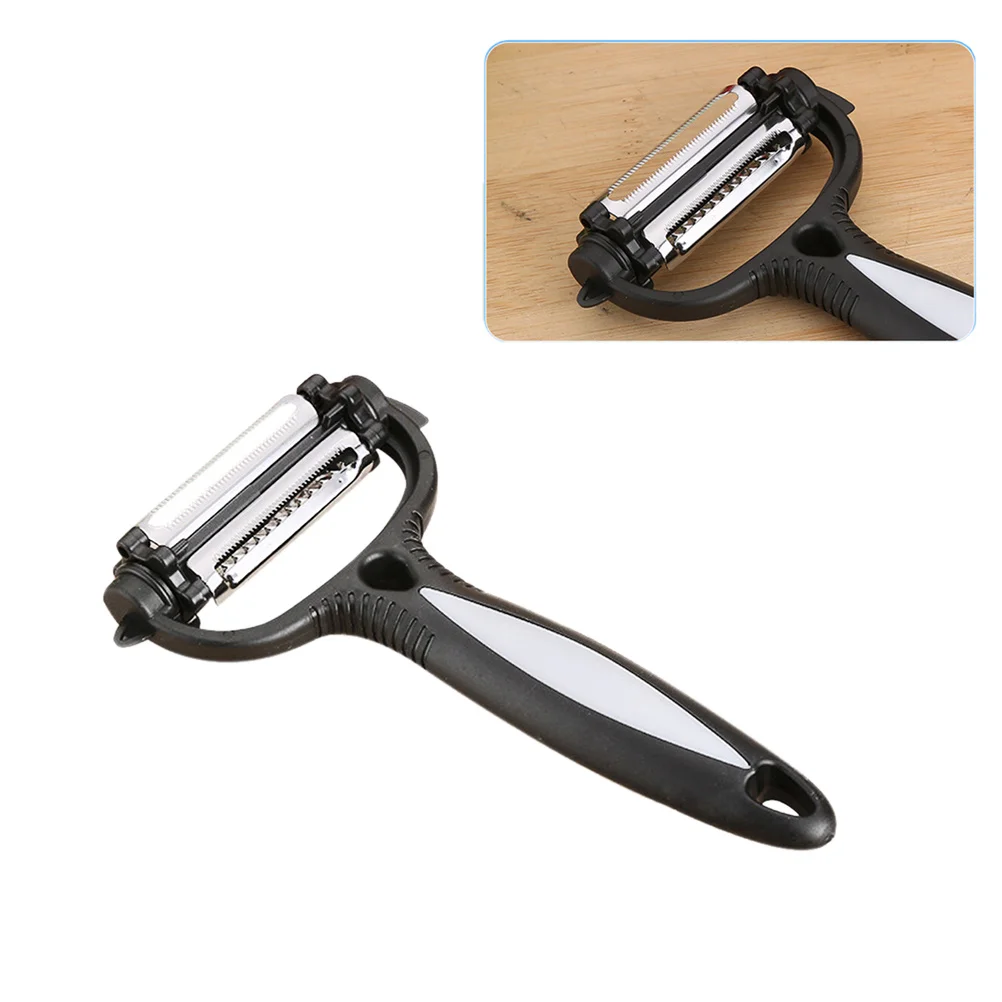 

3 In 1 Multifunctional Vegetable Fruit Peeler Stainless Steel Blades Non-Slip Handle Hook Design Dishwasher Safe Black