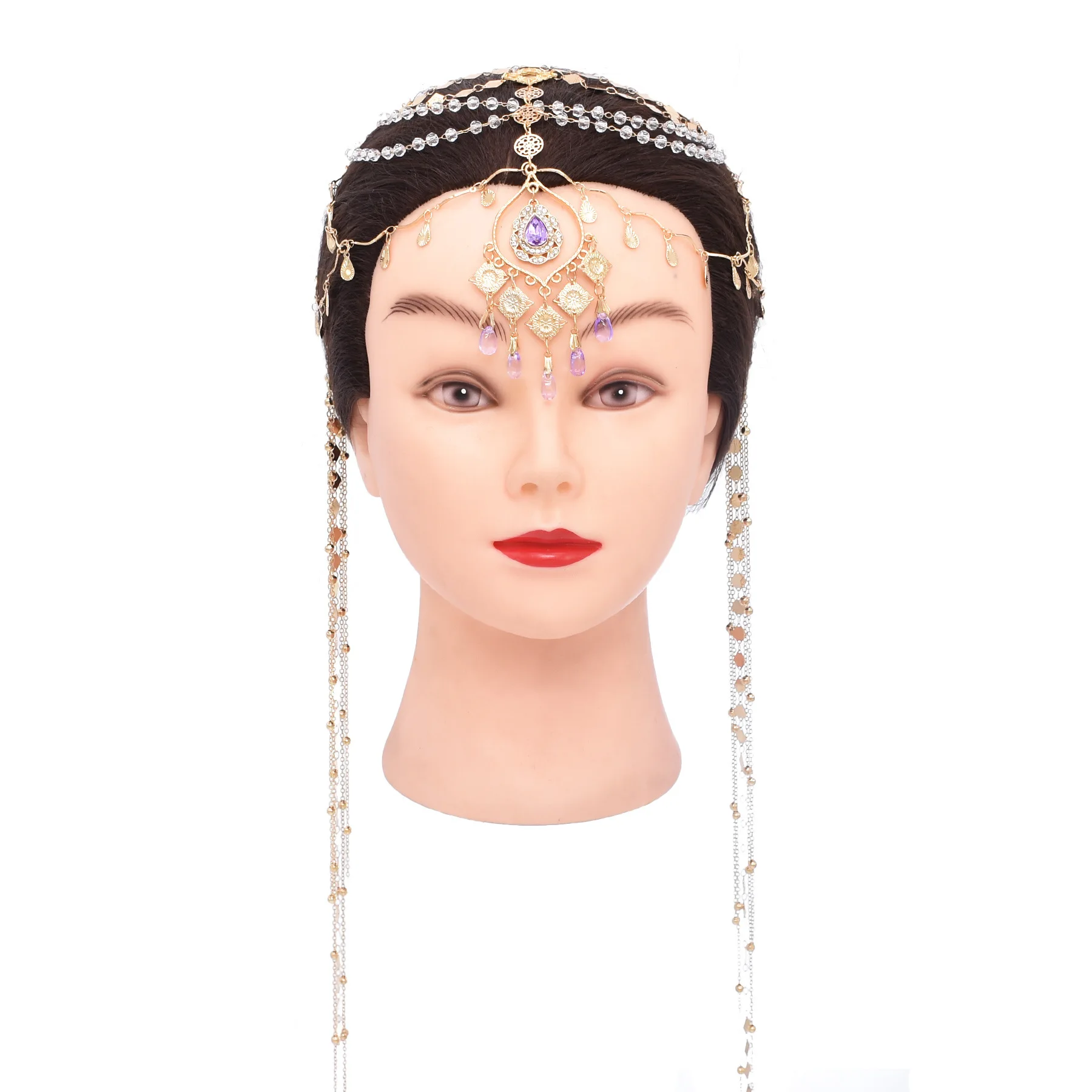 Hairband of Elves Gold Plated Crown Fashion Fairy Ethnic Long Tassel Full Crystal Women Hair Accessories