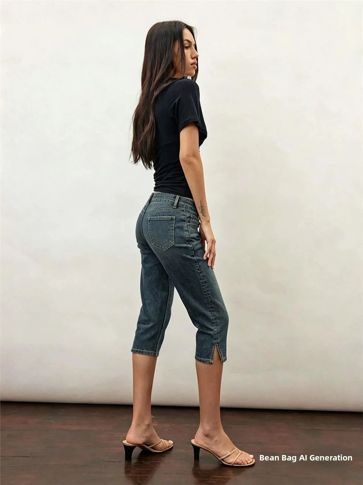 Women's Stretch Denim Capri Pants High Waist Jeans Shorts Slit Design Comfortable Fit mid Stretch Cotton Blend view 3