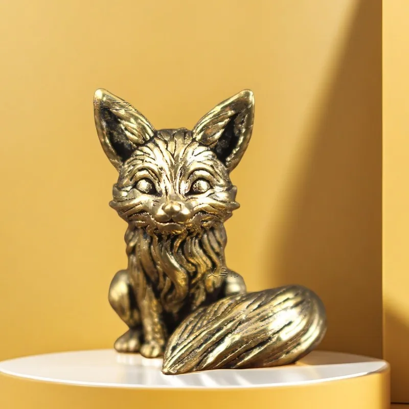 Pure Brass Copper Fox Desktop Ornament Brass Squatting Fox Tea Pet Decoration m306