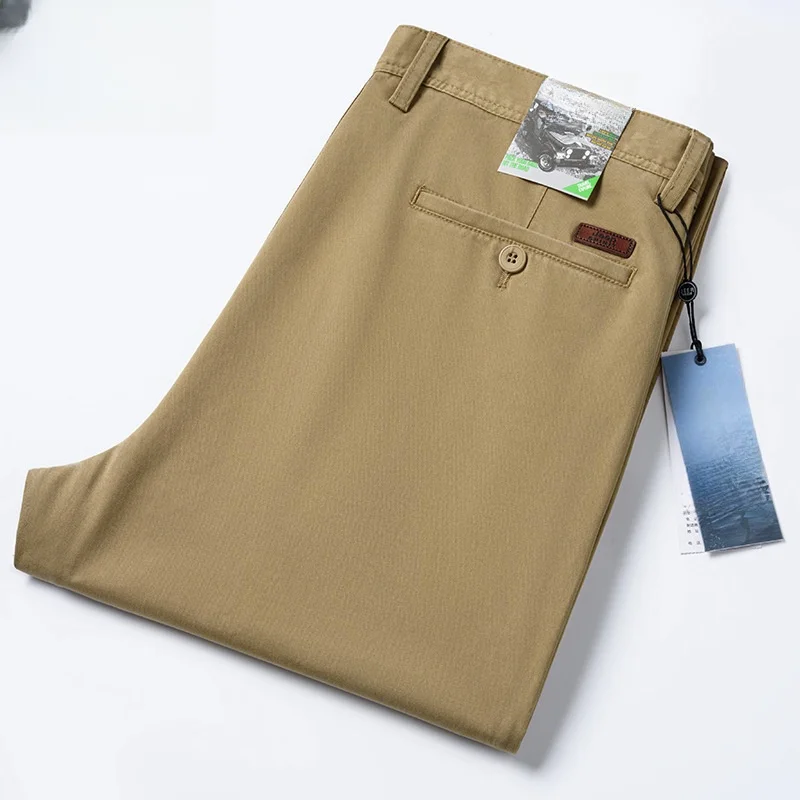 Men's Summer Casual Straight Stretch Pants Thin Black Blue Khaki High Waist Trousers Overall Male Fashion Size 40 42 44