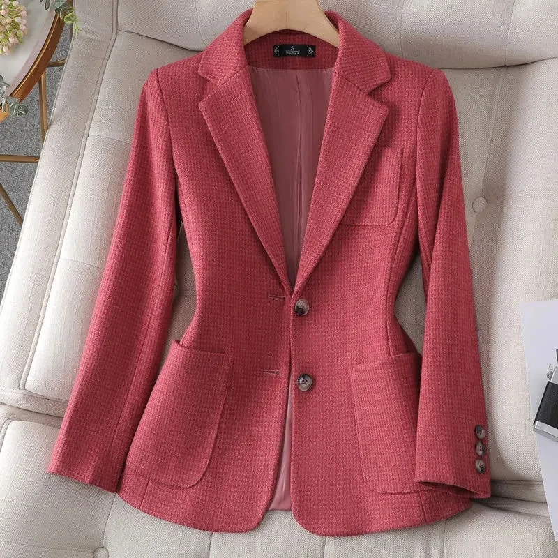 Ladies Formal Blazer Women Long Sleeve Pocket Single Breasted Slim Business Work Wear Jacket Coat Female Autumn Winter Outwear