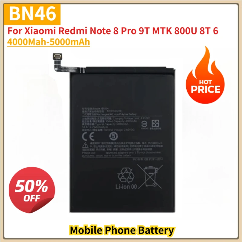 

New Replacement Mobile Phone Battery BM4J BM54 BN46 For Xiaomi Redmi Note 8 Pro 9T MTK 800U 8T 6 4000Mah-5000mAh