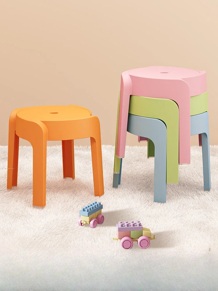 Home Small Stool Living Room Thickened Plastic Adult Round Stool Stackable Bathroom Shoe Changing Stool