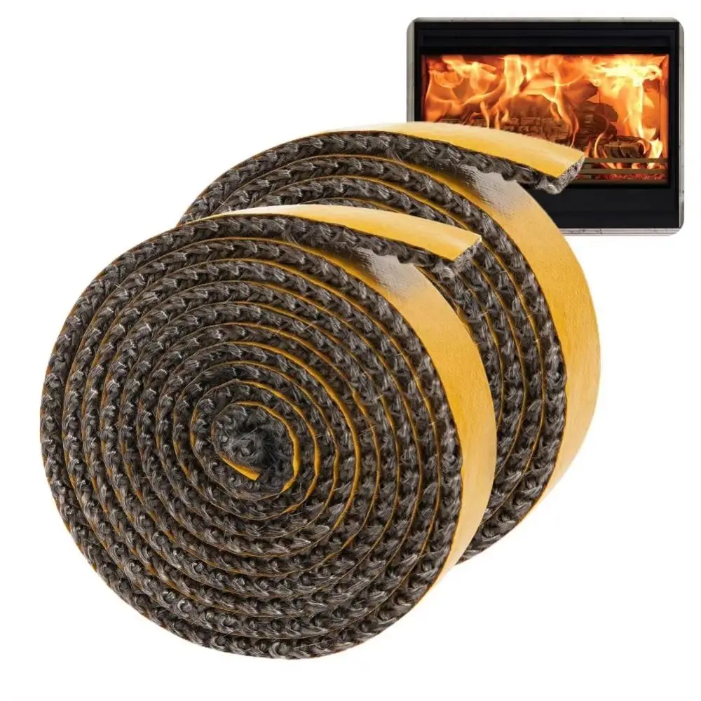 Flat Self Adhesive Fireplace Seal Rope Heat Resistant Flat Fireplace Door Gasket Fiberglass Wood Stove Gasket Tape