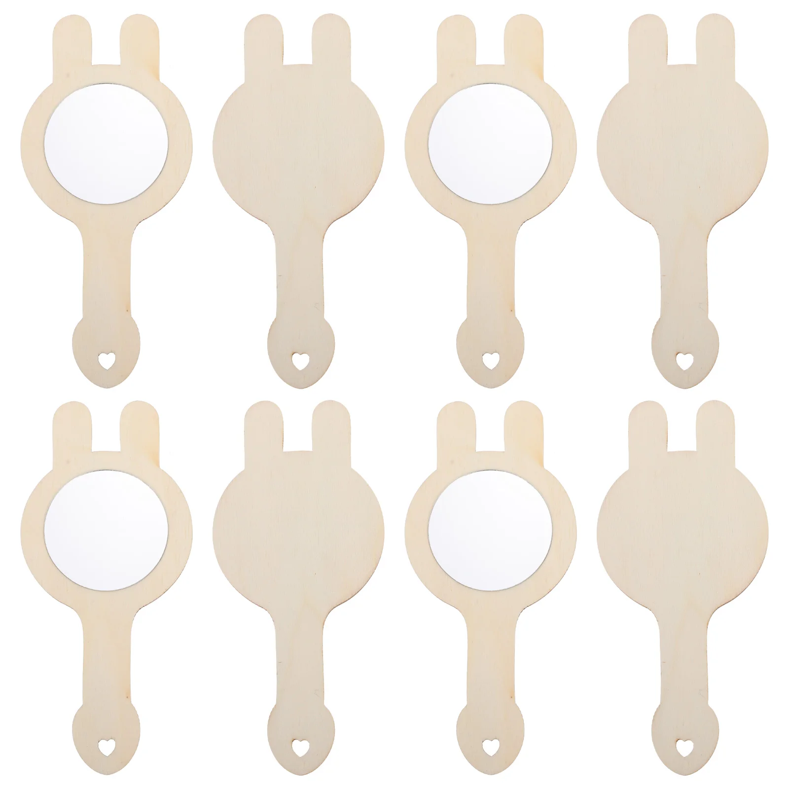 8 قطعة المرايا الخشبية المحمولة لتقوم بها بنفسك مرآة خشبية غير مكتملة الفنون الحرف الاطفال ملحق منضدة الزينة عرض مرآة خشبية #3