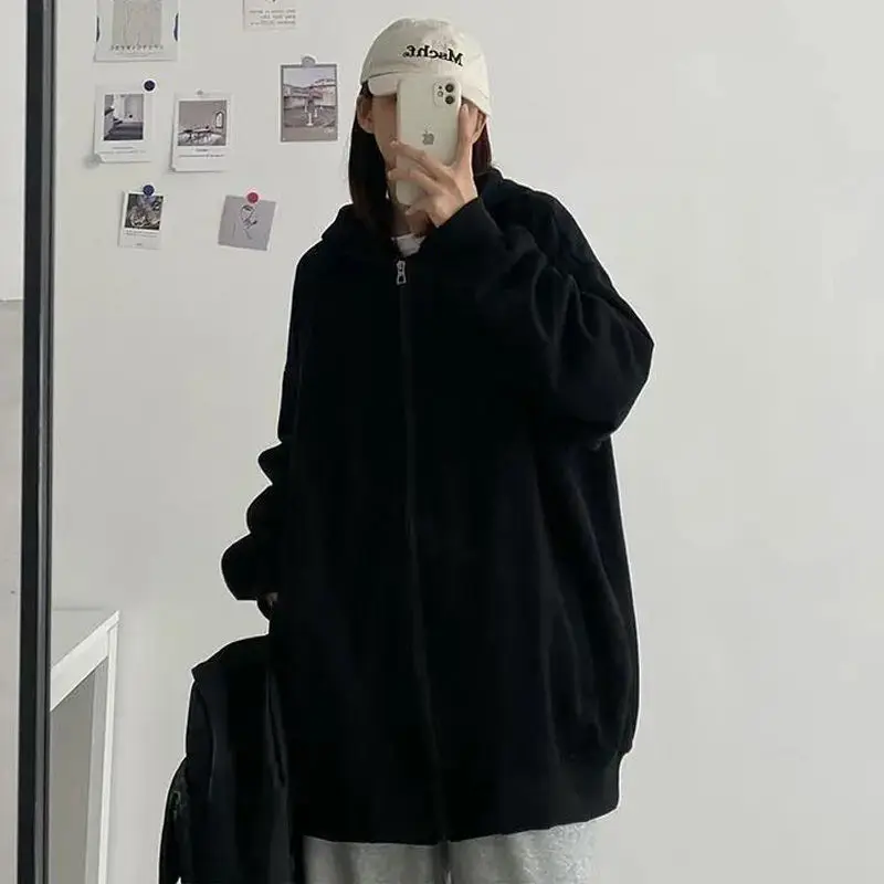 Autumn and Winter Sweater Women Korean Style Loose Hooded Cardigan Sweatshirts Student Casual Top Zip Up Hoodie Dropshipping