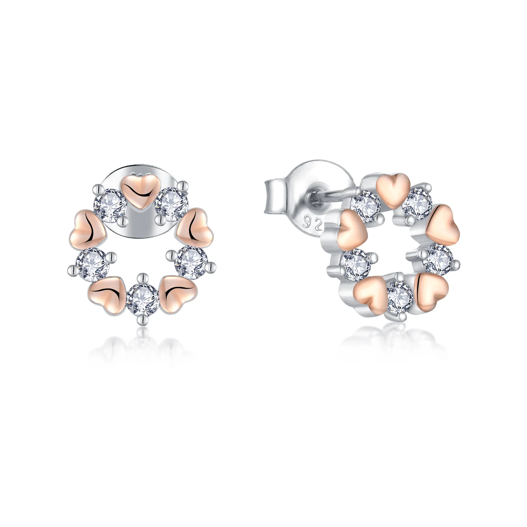 

Ins Rose Gold Heart Zircon Earrings Stud S925 Silver Earrings 925 Sterling Silver Heart Flower Earring