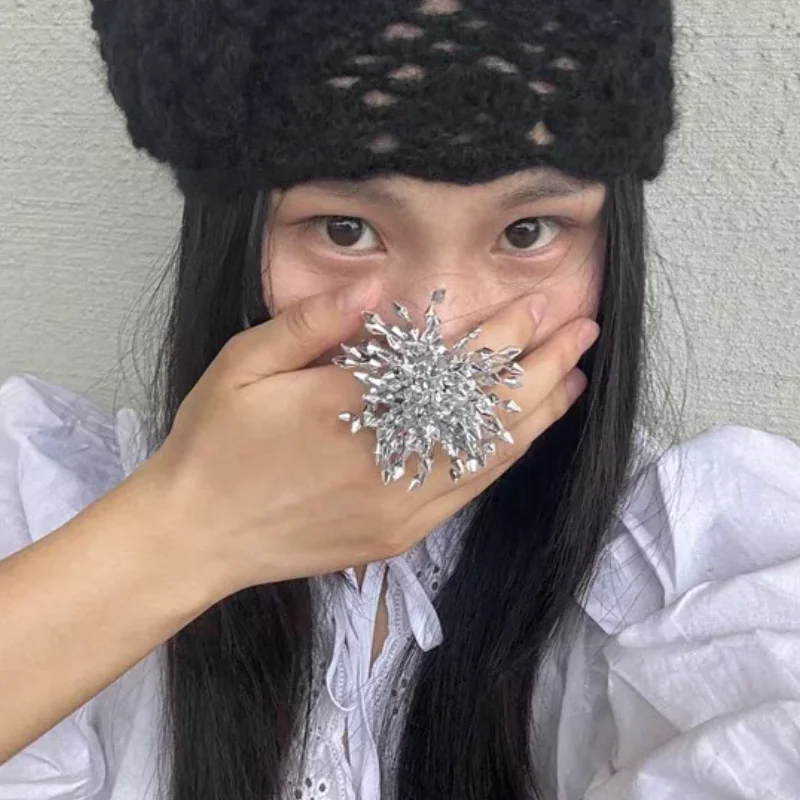 HUANZHI Gold/Silver Color Firework Flower Ring Fashion Exaggerated Jewelry For Women Girls Y2K Personalised Jewelry New