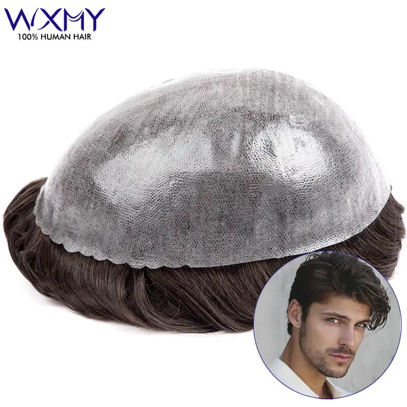 Full Skin Men's Wig Male Hair Prosthesis 0.12mm Toupee Men Capillary Prosthesis 100% Natural Human Hair Wigs For Men System Unit