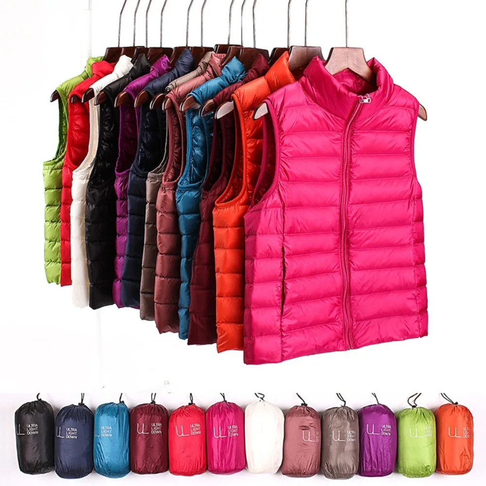 Windproof Warm Waistcoat Puffer Jacket Women Sleeveless Ultra Light Down Vests Slim Jacket Girl Gilet light weight Portable