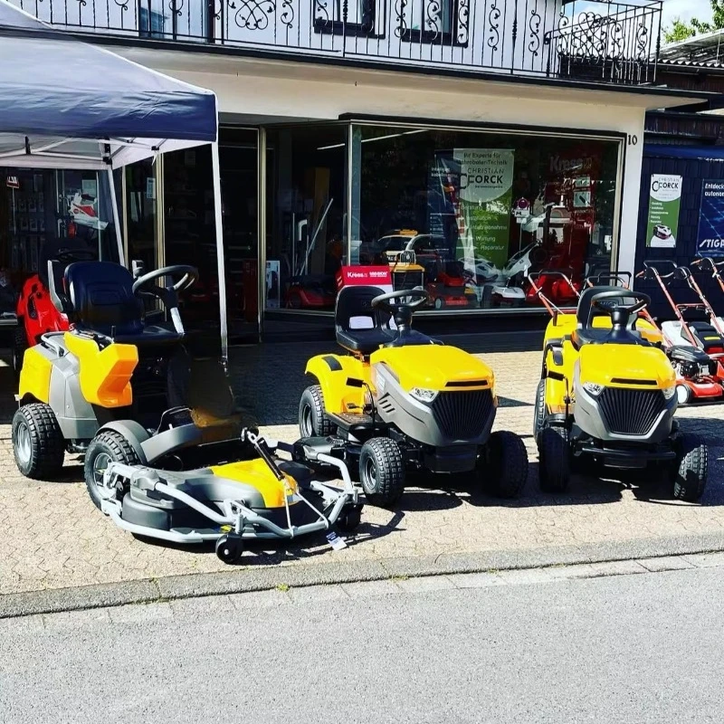 Front deck lawn mower snowplow with engine and other machinery