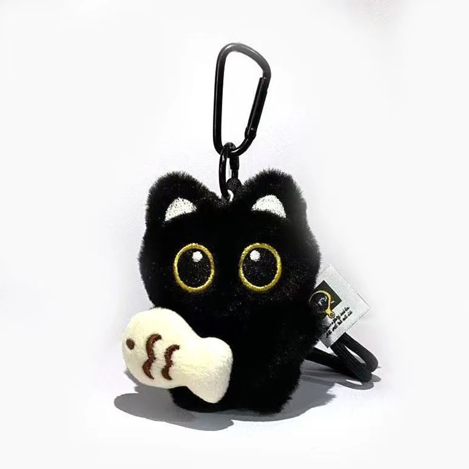 Classic Cute Plush Black Cat Pendant Keychain For Women Creative Charm Fish Cats Keyring Young Jewelry Gifts image 6
