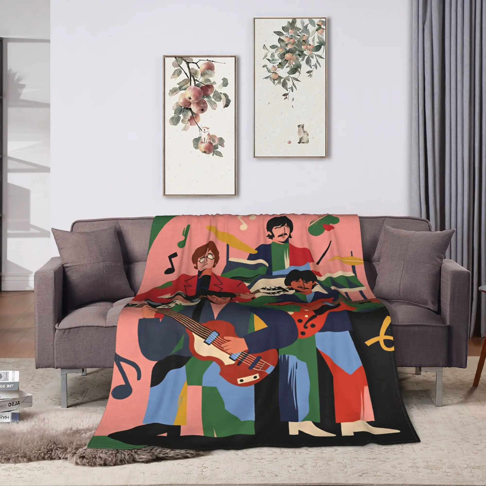 Beatled Music Plush Blankets Girls Boys  Flannel Throw Blanket For Couch Bed Warm Soft Design Quality Bedspread Birthday Gift