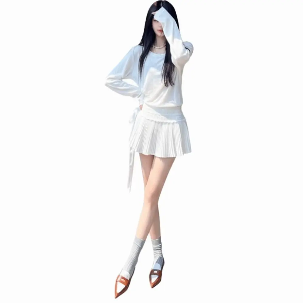 

Белая плиссированная юбка с высокой талией, разноразмерная нежная милая короткая юбка с кружевным бантом, женские модные аксессуары для девочек