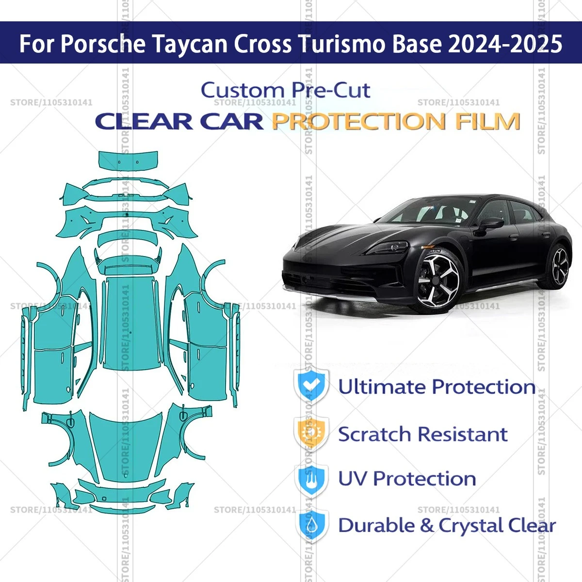

For Porsche-Taycan-Cross-Turismo-Base-2024-2025 Pre-Cut Paint Protection Film PPF Transparent Car Film Automotive PPF
