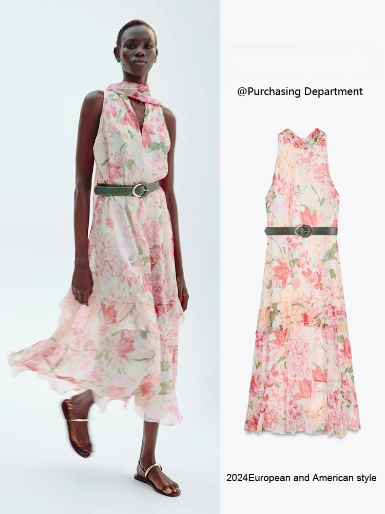 

New Summer Women's Dr Elely Layered Print Stand Collar Svel Gown Ethnic Stage Costume Faionable Treetter