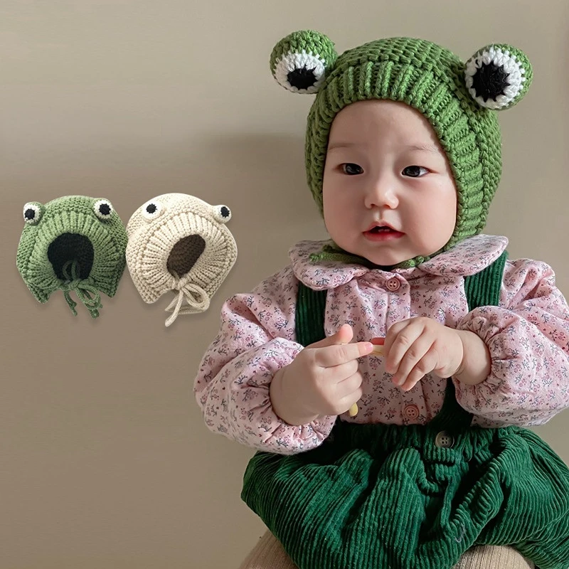 Unisex Children Knitting Winter Beanie Hat Cute Funny Animal Ear Frog Eye Cap for Toddler Baby Girls Boys  Christmas