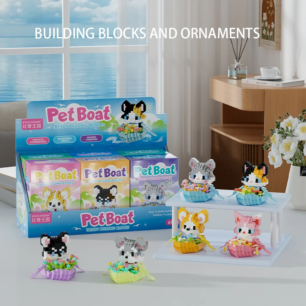 Cute Animal Boat Building Blocks Kawaii Pet Cat Dog Mini Bricks Puzzle Stress Relief Toy DIY Assembly Kit Kids Adult Birthday view 5