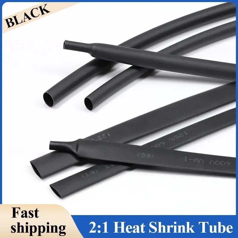 

2:1 Black 0.6 1 2 3 5 6 8 10 12 16 20 - 80mm Diameter Heat Shrink Heatshrink Tubing Sleeving Wrap Wire Sell DIY Connector Repair