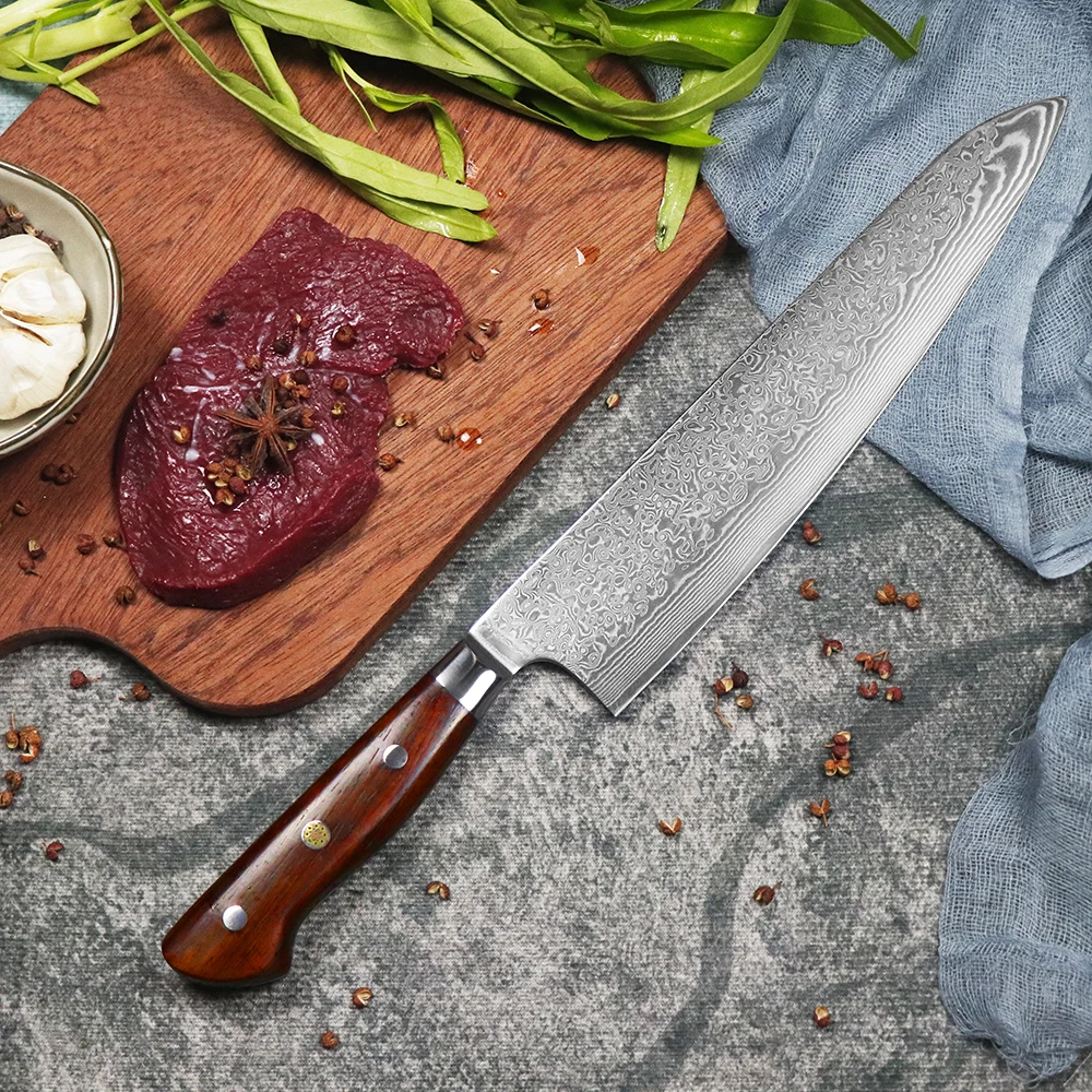 JUMCSONG-Steel Core Chef Knife, Practical Fruit, Christmas Gift, Damascus, 9 Inch, VG10, EDC Tool