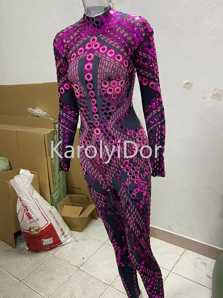 Purple Sequin Diamond Jumpsuit High Quality Car Model Nightclub Bar Shining Rhinestones Show Girl Stage Performance Costumes