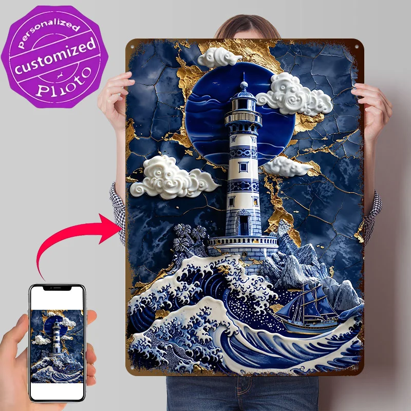 Porcelain Hope At Sea Art Poster Retro 3D Printed Metal Signs Customized Wall Hanging Gift for Interior Accessories Decor Room