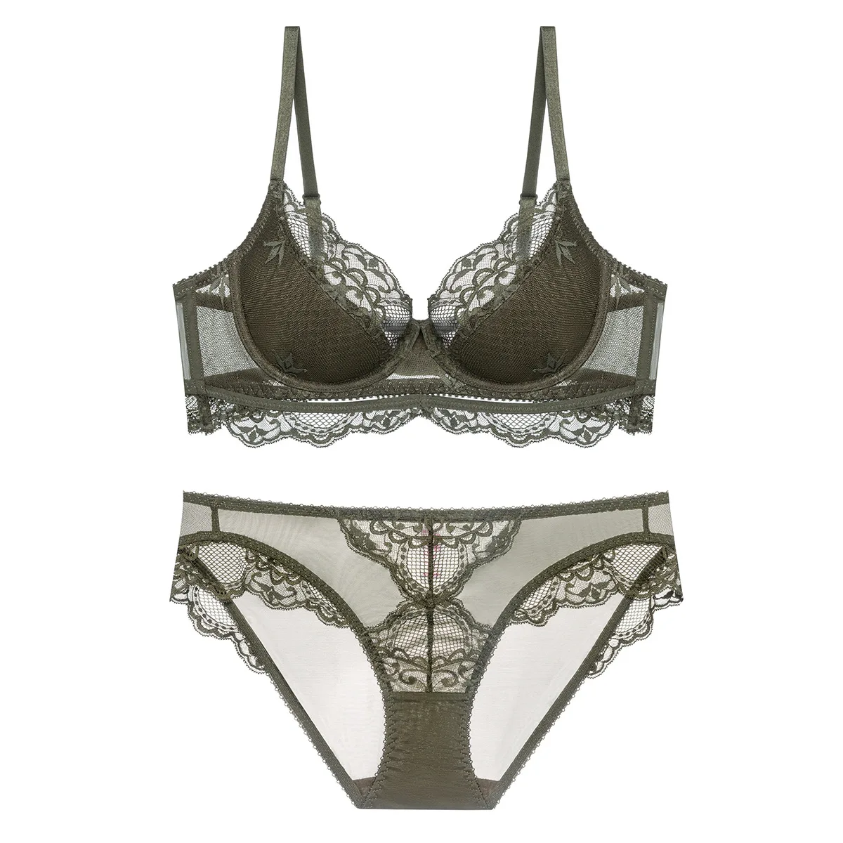 Women Sexy Lace Bra Set Thin See Through Lingerie Daily Embroidery Underwear Micro Bikini Bra and Panty Set