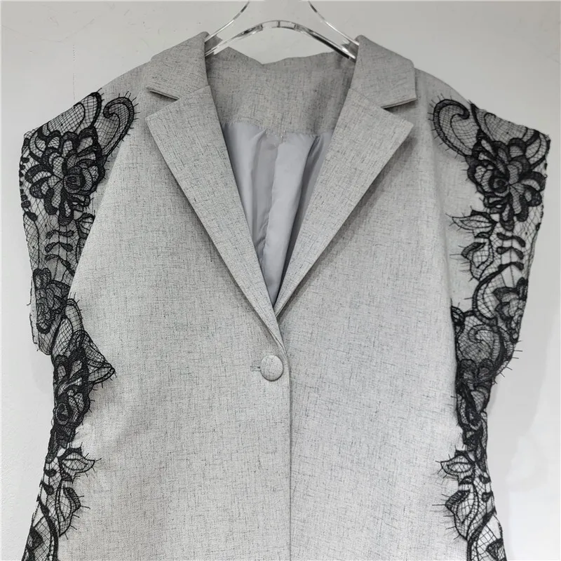 HKSH Herbst Neue frauen High Street Flut Trendy Spitze Patch Design drehen-unten Kragen Einzigen Taste Beiläufige Elegante weste HK7803