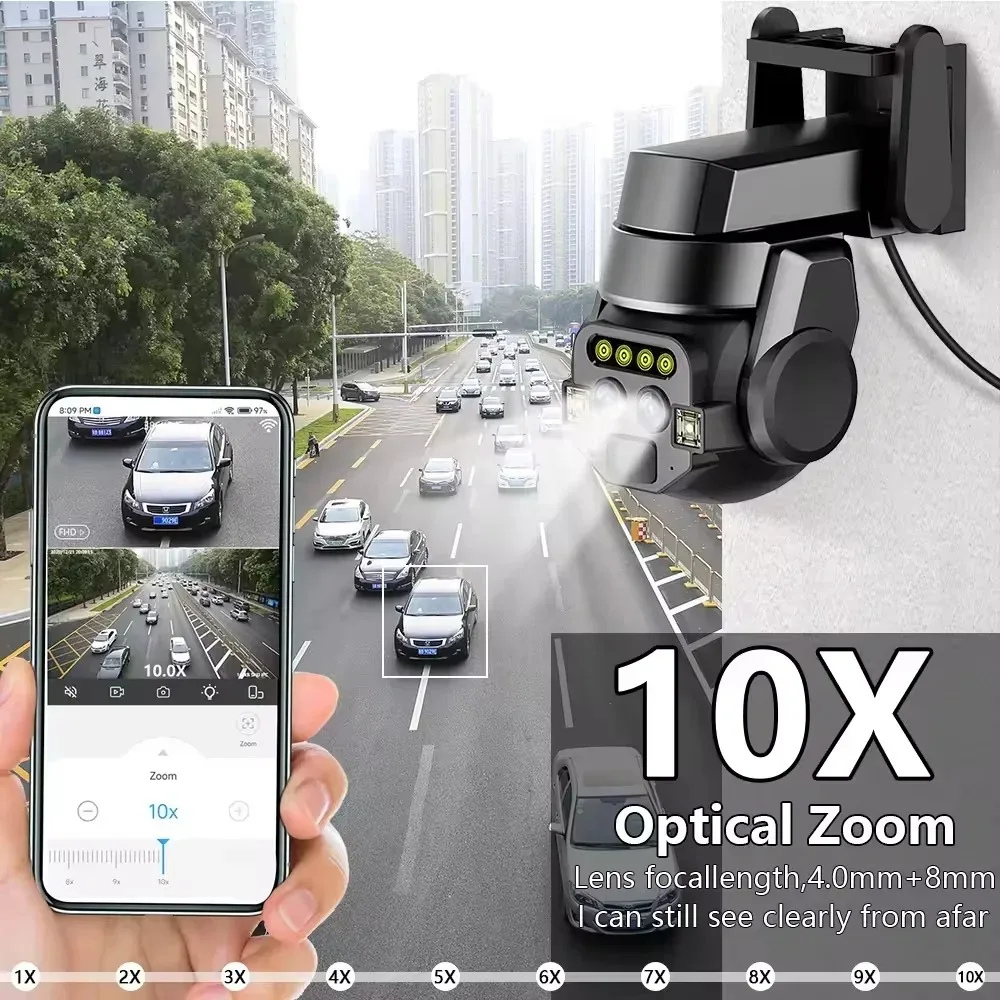 4K WiFi Surveillance Camera Outdoor Dual Lens PTZ IP Cameras Auto Tracking Video Security Protection CCTV Wireless Surveillance
