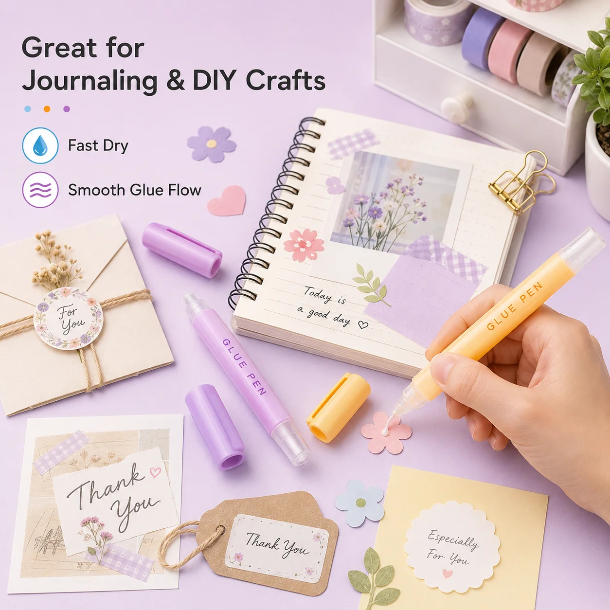 Fast Drying Glue Pen, Precision Applicator Craft Adhesive for Paper Card Making, Non-Toxic Portable