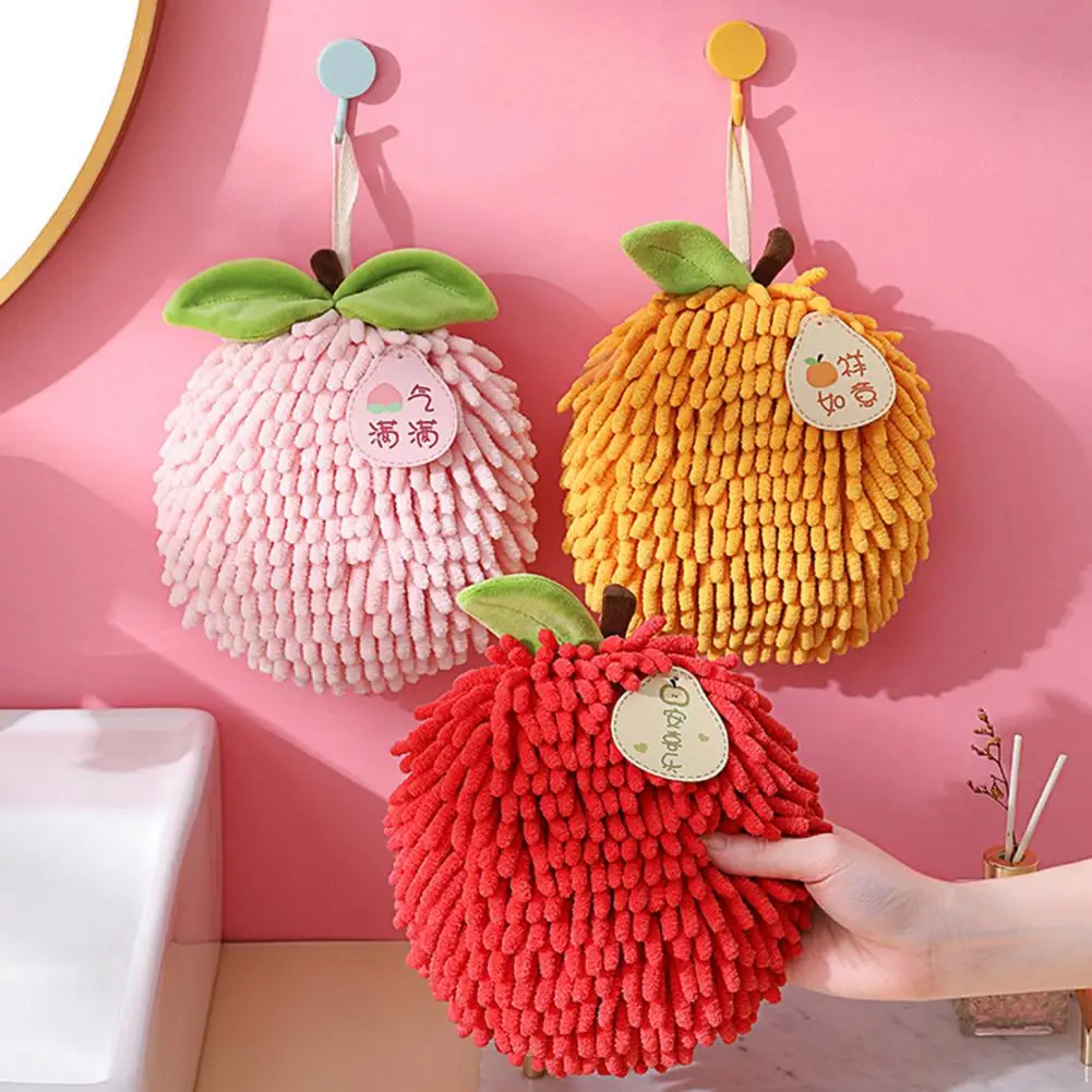 Chenille Hand Towel Cute Persimmon Fruit Absorbent Soft Shaggy Hanging Loop Quick Drying Bathroom Kitchen Towel New Year Gift