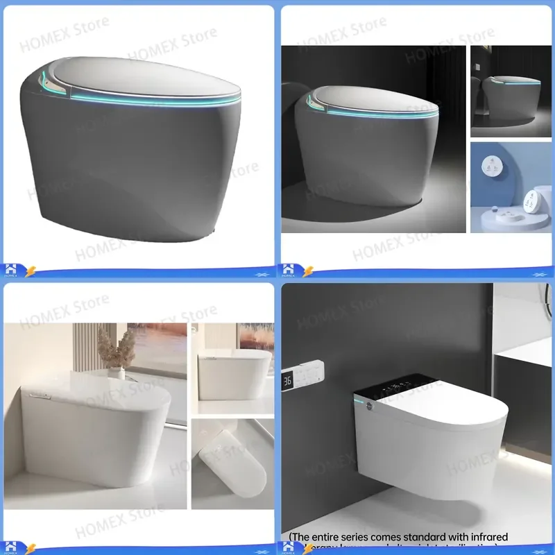 Automatic Flush Smart Toilet S Trap Ceramic Integrated Bidet Floor Standing Bathroom Commode Heated Seat Auto Cleaning