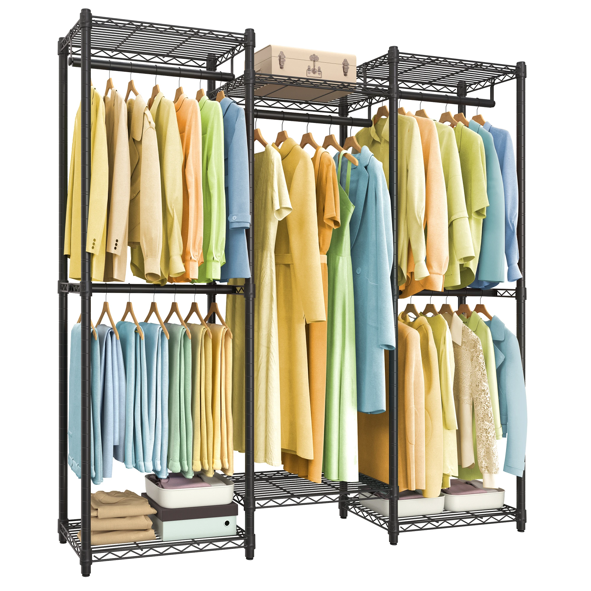 SONGMICS Portable Closet, Heavy-Duty Clothes Rack, Garment Rack, 56.9-Inch Wide Clothing Rack, with Adjustable Mesh Shelves