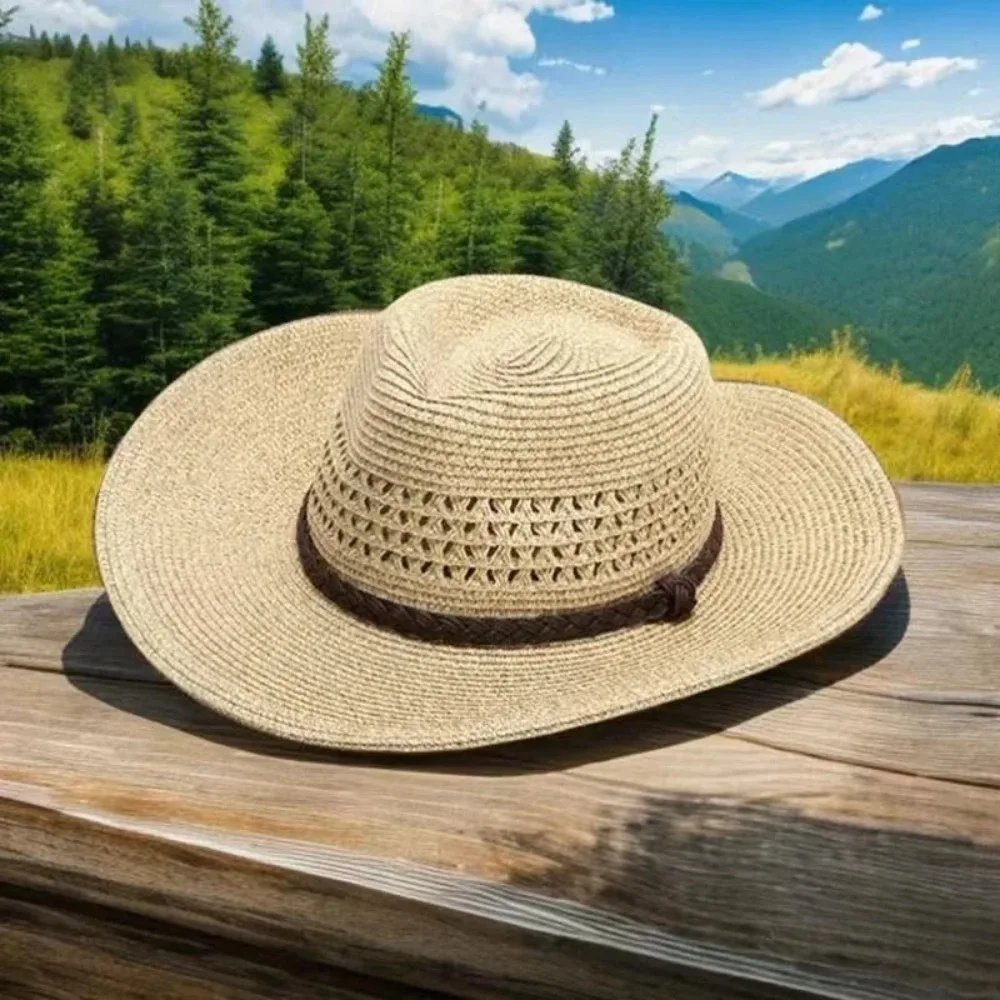 Neuer XL Großer 62cm Panama Jazz Strohhut für Damen und Herren, Sommer Strand Sonnenhut, Winddicht, Faltbar mit Seil, UV-Schutz